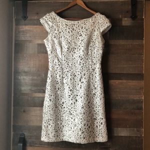 Adrianna Papelle Sequined Lace Cap Sleeve